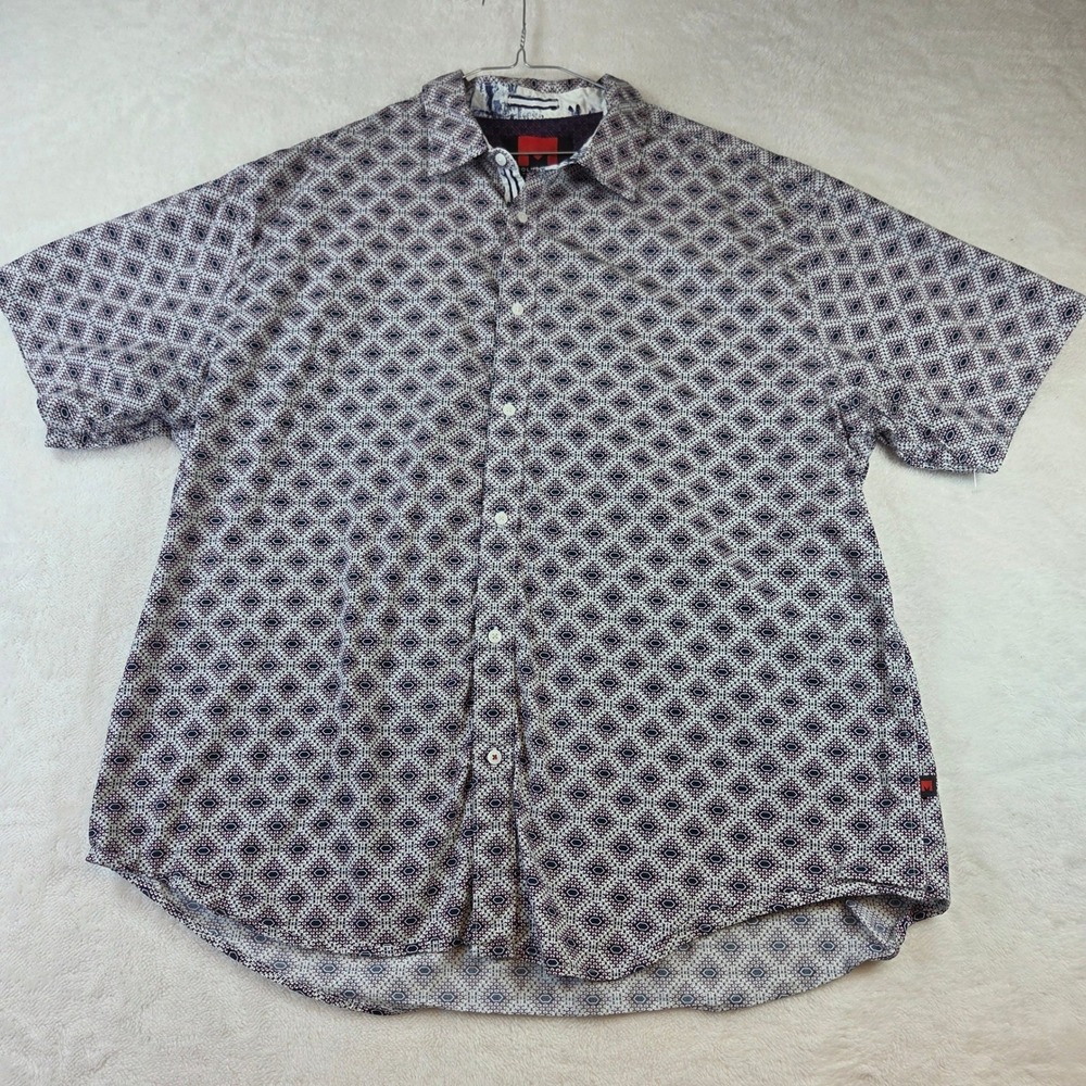 Michael Strahan Collection Mens 3X Button Down Shirt Geometric Diamond Navy Red
